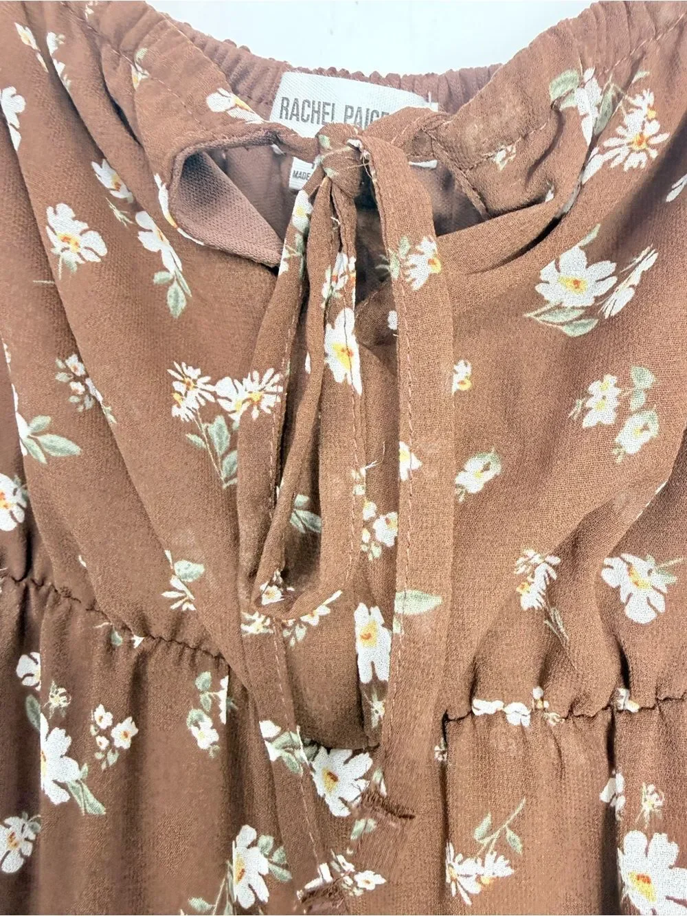 Rachel Paige Brown White Floral Baby Doll Cottage Core Tiered Mini Dress NEW